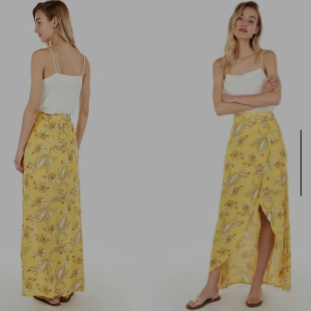 Express Yellow Floral Hi-Low Skirt Crinkle Lined Wrap Spring Boho Large - Picture 2 of 13